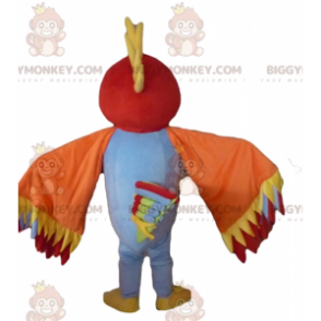 Traje de mascote BIGGYMONKEY™ pássaro multicolorido com penas