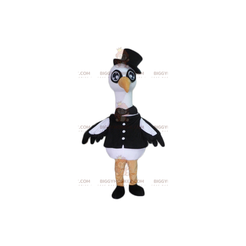 Mustavalkoinen Big Bird Stork Swan BIGGYMONKEY™ maskottiasu -