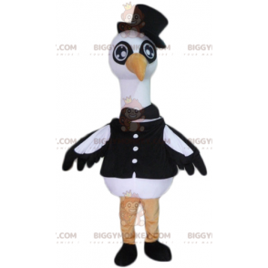 Schwarz-Weiß-Big-Vogel-Storch-Schwan-BIGGYMONKEY™-Maskottchen-Ko
