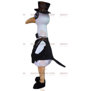 Schwarz-Weiß-Big-Vogel-Storch-Schwan-BIGGYMONKEY™-Maskottchen-Ko