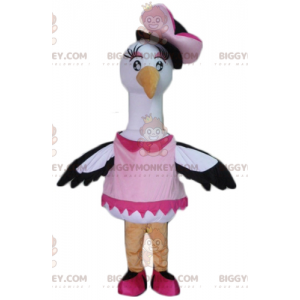 Costume mascotte BIGGYMONKEY™ Big Bird Cicogna in bianco e nero