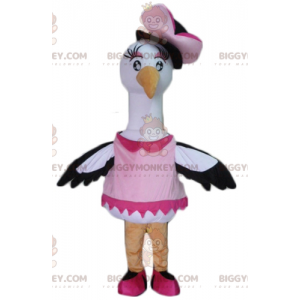 Traje de mascote preto e branco Big Bird Stork Swan