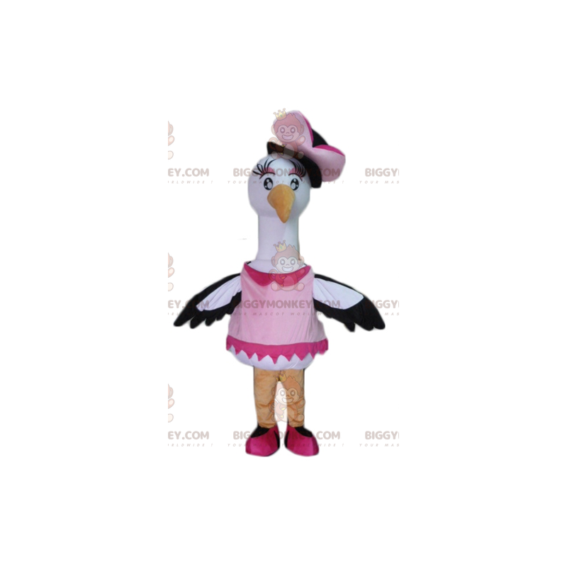 Black and White Big Bird Stork Swan BIGGYMONKEY™ Mascot Costume Black and White Big Bird Stork Swan BIGGYMONKEY™ Mascot Costume