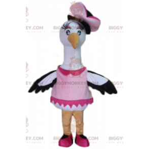 Mustavalkoinen Big Bird Stork Swan BIGGYMONKEY™ maskottiasu - Eläinten maskotit - BIGGYMONKEY_02655 - BiggyMonkey.com