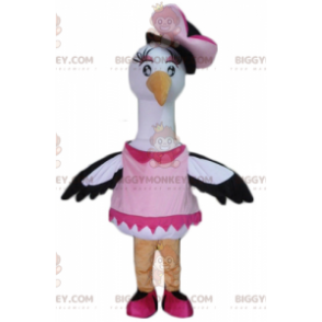 Schwarz-Weiß-Big-Vogel-Storch-Schwan-BIGGYMONKEY™-Maskottchen-Ko