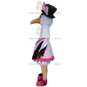 Mustavalkoinen Big Bird Stork Swan BIGGYMONKEY™ maskottiasu - Eläinten maskotit - BIGGYMONKEY_02655 - BiggyMonkey.com