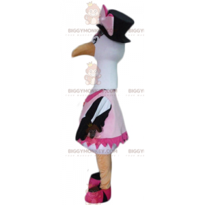 Schwarz-Weiß-Big-Vogel-Storch-Schwan-BIGGYMONKEY™-Maskottchen-Ko