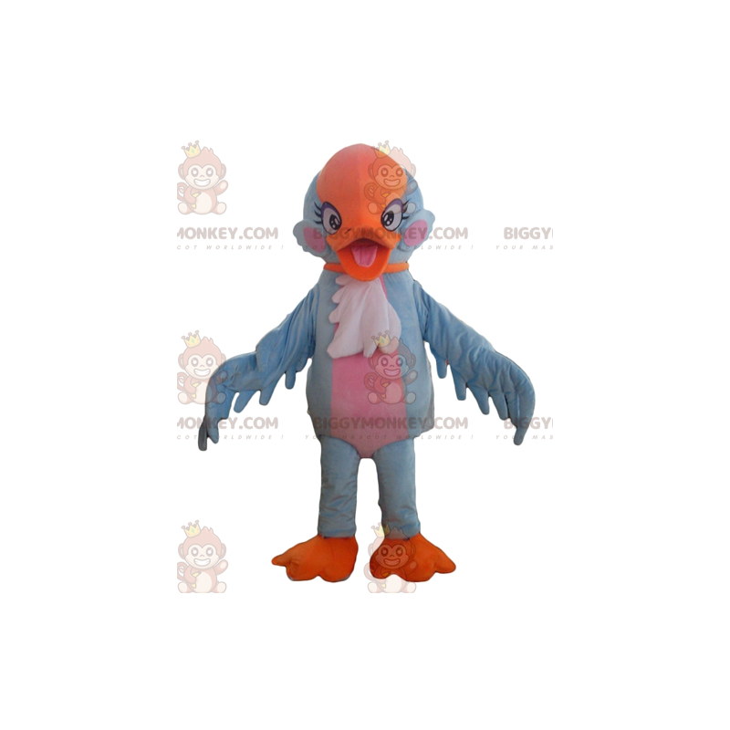 Costume de mascotte BIGGYMONKEY™ d'oiseau bleu orange et rose Costume de mascotte BIGGYMONKEY™ d'oiseau bleu orange et rose