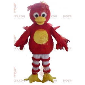 Traje de mascote de pássaro pato vermelho amarelo e branco