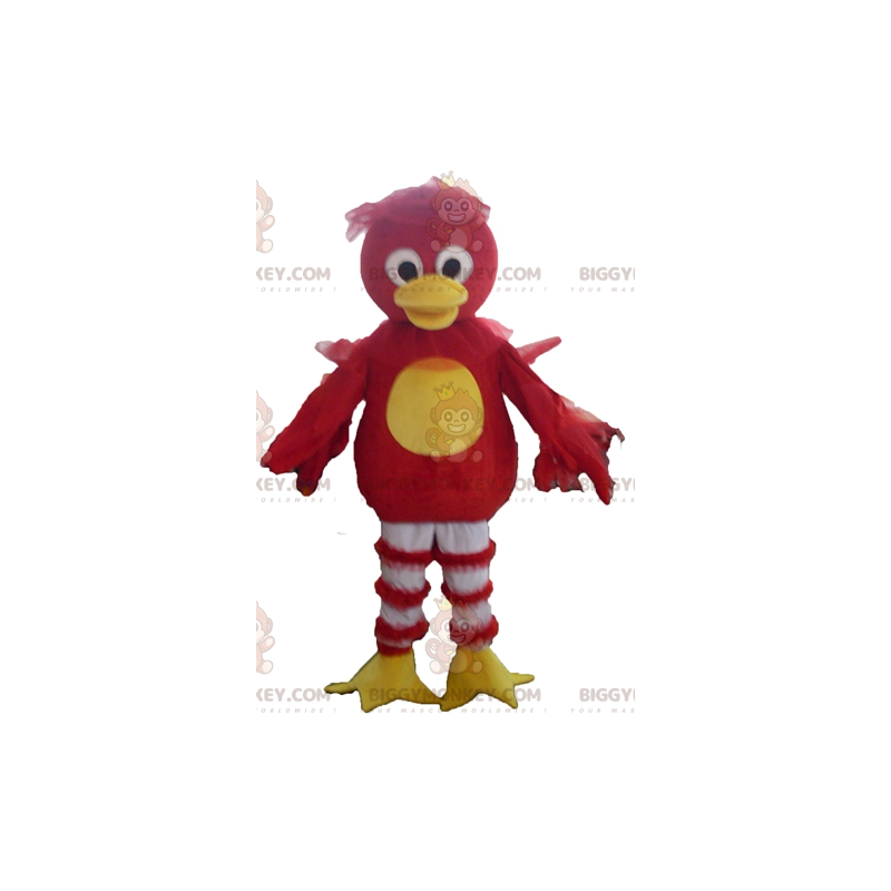 Costume de mascotte BIGGYMONKEY™ d'oiseau rouge jaune et blanc Costume de mascotte BIGGYMONKEY™ d'oiseau rouge jaune et blanc