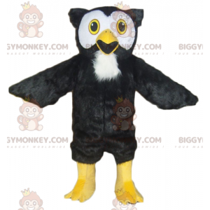 All Hairy Black White & Yellow Owl BIGGYMONKEY™ Mascot Costume