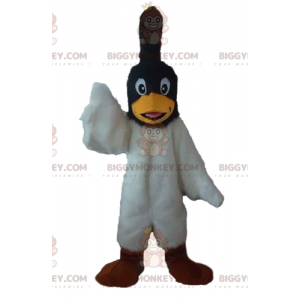 Traje de mascote BIGGYMONKEY™ de pássaro preto e branco com