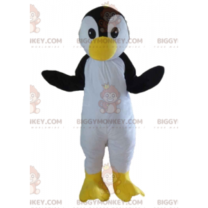 Penguin sort hvid og gul fugl BIGGYMONKEY™ maskot kostume -