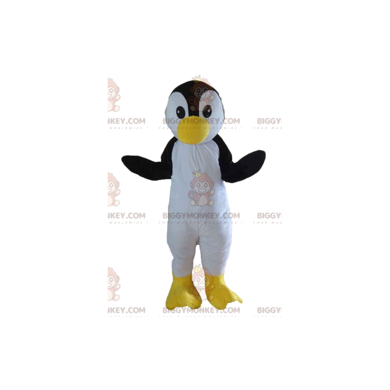 Penguin sort hvid og gul fugl BIGGYMONKEY™ maskot kostume -