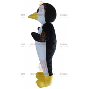 Penguin sort hvid og gul fugl BIGGYMONKEY™ maskot kostume -