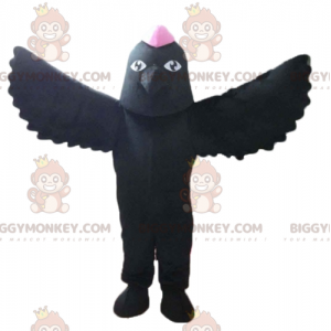 BIGGYMONKEY™-mascottekostuum van zwarte vogel met roze kuif op