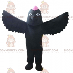 Disfraz de mascota BIGGYMONKEY™ de pájaro negro con cresta rosa