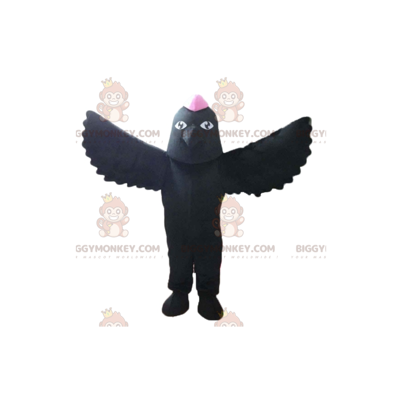 BIGGYMONKEY™ Mascot Costume of Black Bird with Pink Crest on