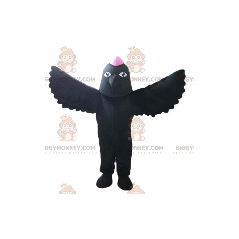 BIGGYMONKEY™ Maskottchenkostüm eines schwarzen Vogels mit rosa