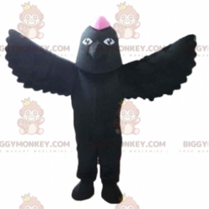 BIGGYMONKEY™-mascottekostuum van zwarte vogel met roze kuif op het hoofd - Dierlijke mascottes - BiggyMonkey.com