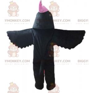 BIGGYMONKEY™ Mascot Costume of Black Bird with Pink Crest on