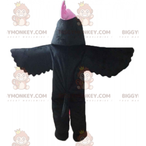 BIGGYMONKEY™ Maskottchenkostüm eines schwarzen Vogels mit rosa