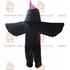 BIGGYMONKEY™-mascottekostuum van zwarte vogel met roze kuif op het hoofd - Dierlijke mascottes - BiggyMonkey.com