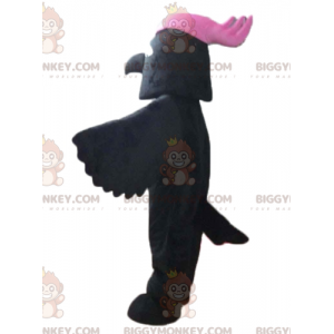 BIGGYMONKEY™ Mascot Costume of Black Bird with Pink Crest on