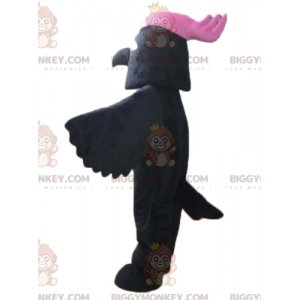 BIGGYMONKEY™-mascottekostuum van zwarte vogel met roze kuif op het hoofd - Dierlijke mascottes - BiggyMonkey.com
