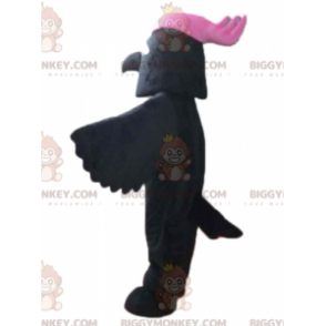 BIGGYMONKEY™-mascottekostuum van zwarte vogel met roze kuif op het hoofd - Dierlijke mascottes - BiggyMonkey.com