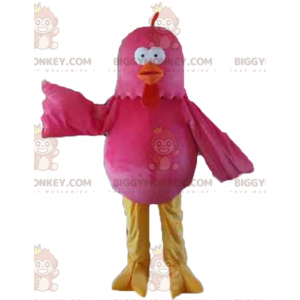 BIGGYMONKEY™ jättehöna rosa röd och gul fågelmaskotdräkt -