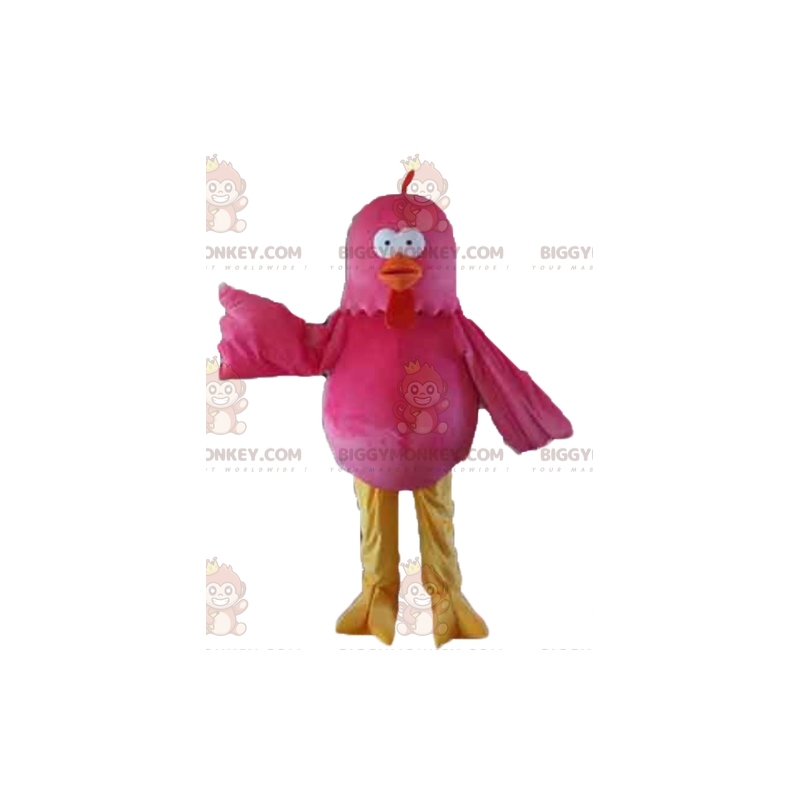 BIGGYMONKEY™ Giant Hen Pink Red and Yellow Bird Mascot Costume