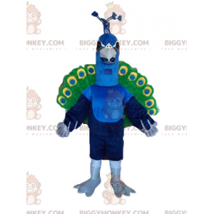 BIGGYMONKEY™ Gigantisch blauwgroen en geel pauwmascottekostuum