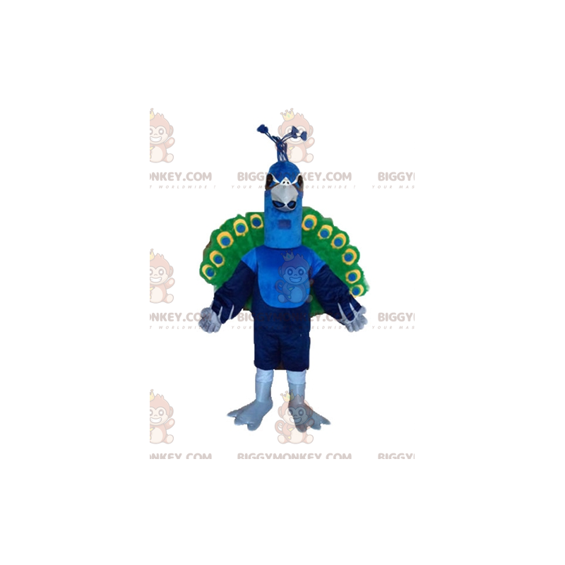 BIGGYMONKEY™ Costume da pavone gigante blu verde e giallo -