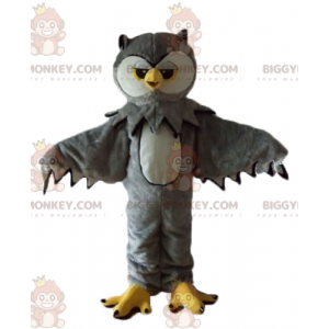 Disfraz de mascota BIGGYMONKEY™ de búho gris, blanco y amarillo