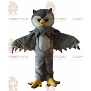 Costume mascotte BIGGYMONKEY™ gufo grigio bianco e giallo molto