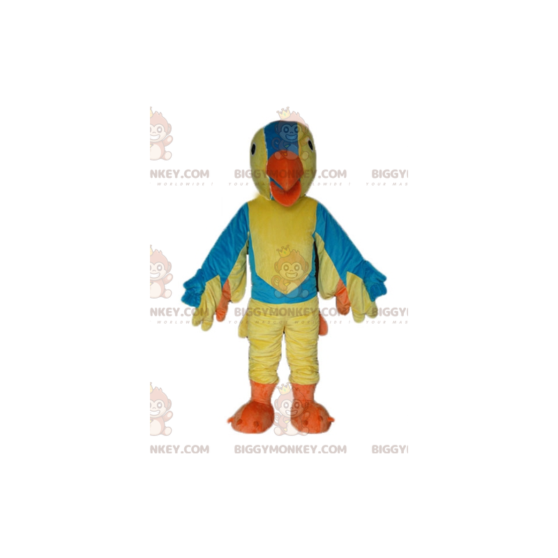 Traje de mascote gigante amarelo azul e laranja pássaro Traje de mascote gigante amarelo azul e laranja pássaro