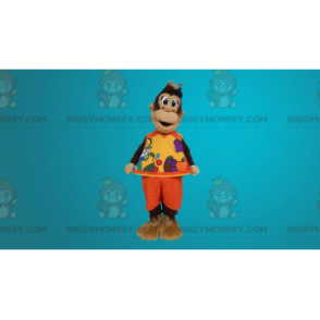 Brauner Affe BIGGYMONKEY™ Maskottchenkostüm in orangefarbenem