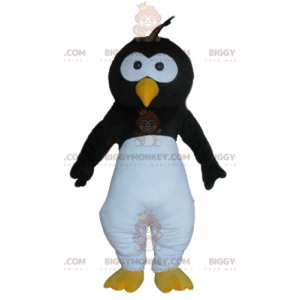 Costume de mascotte BIGGYMONKEY™ d'oiseau noir blanc et jaune