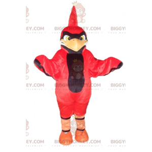 BIGGYMONKEY™-mascottekostuum van rode en zwarte vogel met kuif