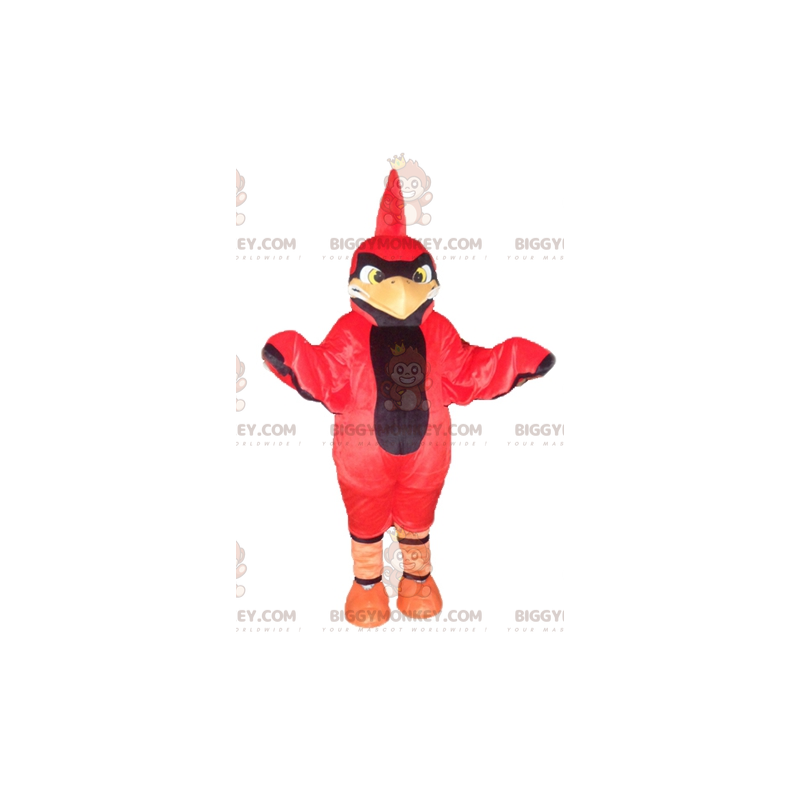 Traje de mascote BIGGYMONKEY™ de pássaro vermelho e preto com