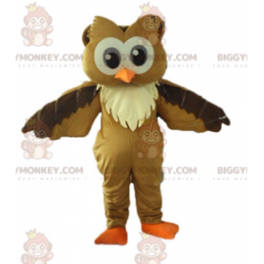 BIGGYMONKEY™ Mascottekostuum bruine en witte uil met grote ogen