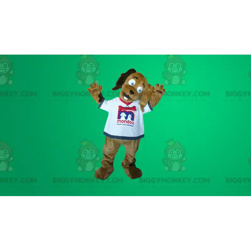 BIGGYMONKEY™ Mascot Costume Brown Dog in White T-Shirt - BIGGYMONKEY™ Mascot Costume Brown Dog in White T-Shirt -
