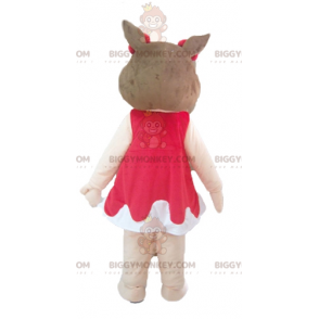 BIGGYMONKEY™ Mascot Costume Pink and Brown Pig in Red and White