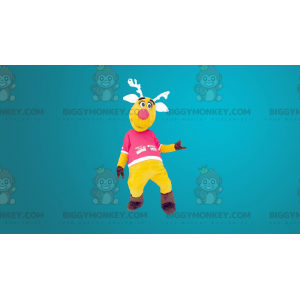 Geel en roze rendier BIGGYMONKEY™ mascottekostuum -