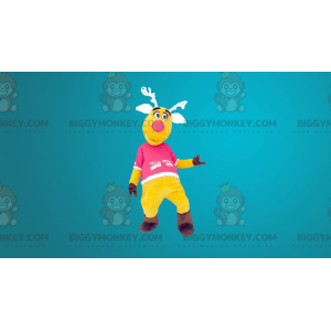 Yellow and Pink Reindeer BIGGYMONKEY™ Mascot Costume -