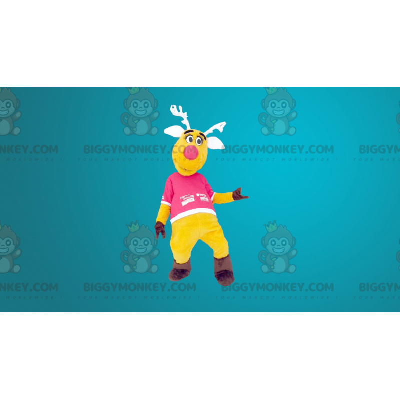 Gul och rosa ren BIGGYMONKEY™ maskotdräkt - BiggyMonkey maskot Gul och rosa ren BIGGYMONKEY™ maskotdräkt - BiggyMonkey maskot