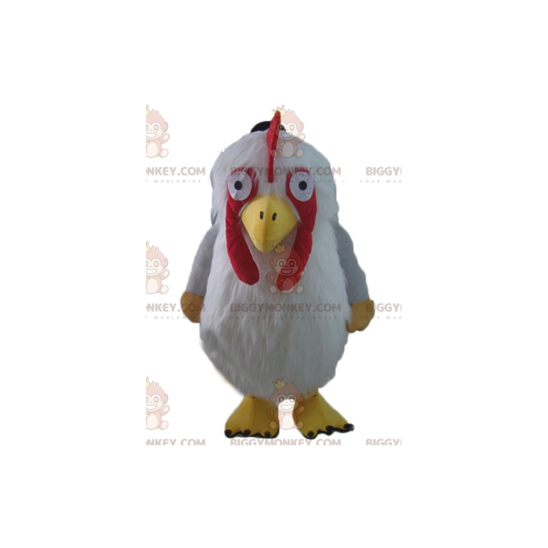 Costume de mascotte BIGGYMONKEY™ de poule blanche jaune et Costume de mascotte BIGGYMONKEY™ de poule blanche jaune et
