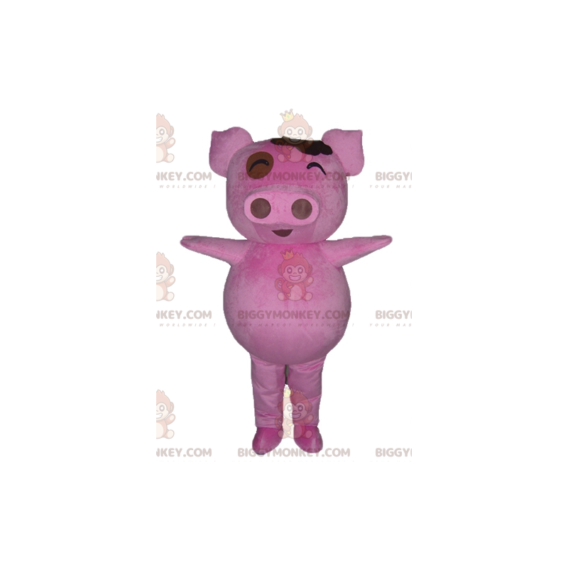 Costume de mascotte BIGGYMONKEY™ de cochon rose dodu et rigolo