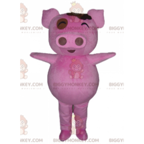 Costume de mascotte BIGGYMONKEY™ de cochon rose dodu et rigolo